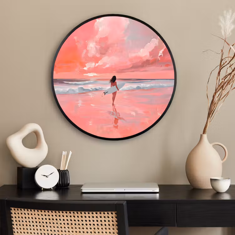 Ronde fotolijst - Roze - Surfen - Zee — 2