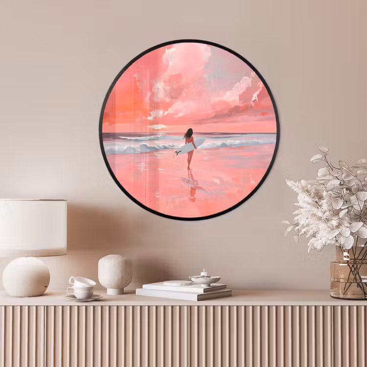 Ronde fotolijst - Roze - Surfen - Zee — 4