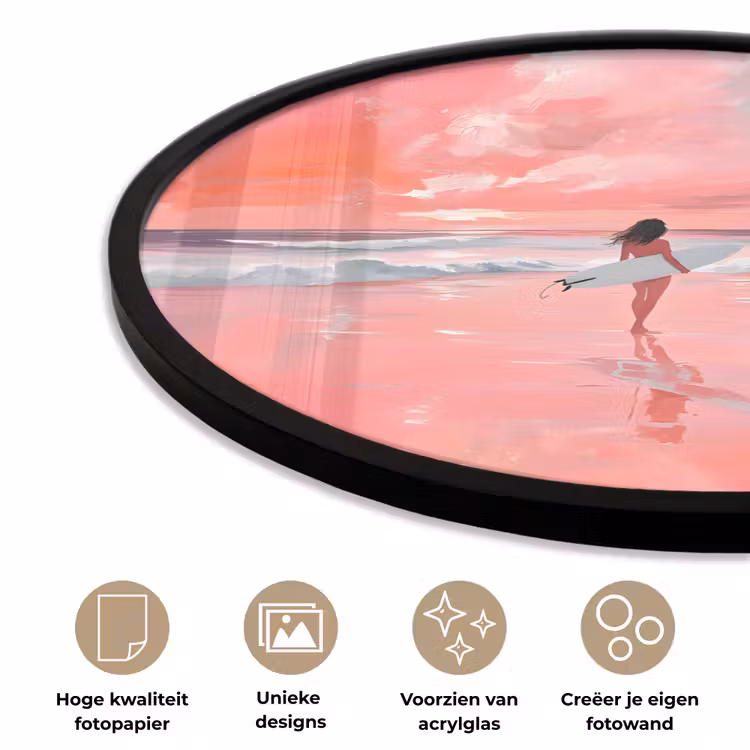 Ronde fotolijst - Roze - Surfen - Zee — 5