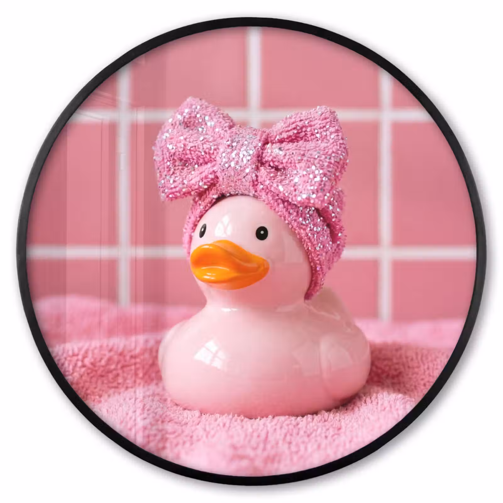 Ronde fotolijst - Badeend -Strik - Roze — 1