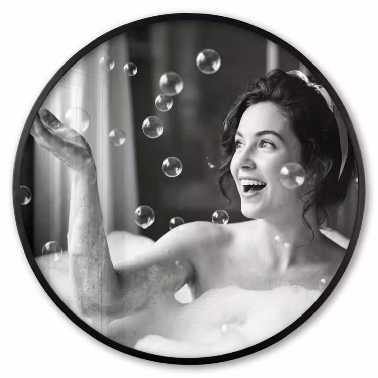 Ronde fotolijst - Bad - Bubbels - Zwart - Wit — 1