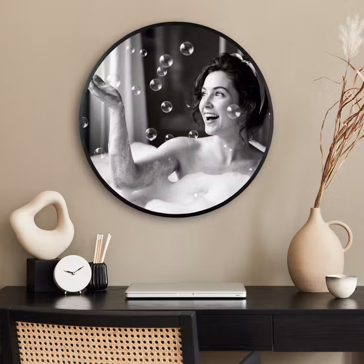 Ronde fotolijst - Bad - Bubbels - Zwart - Wit — 2