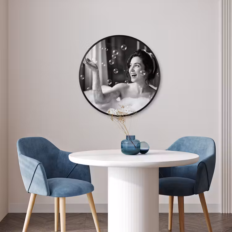 Ronde fotolijst - Bad - Bubbels - Zwart - Wit — 3