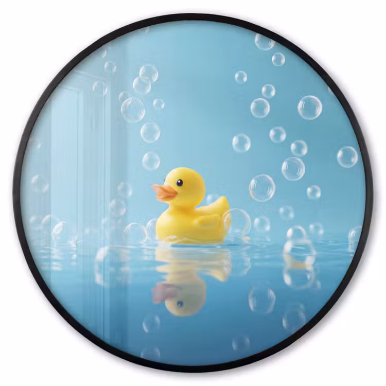 Ronde fotolijst - Bubbels - Badeend - Geel — 1