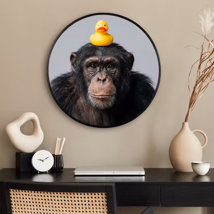Ronde fotolijst - Chimpansee - Badeend - Grijs — 2