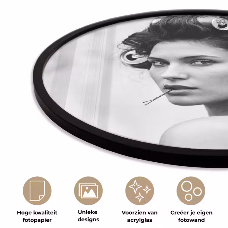 Ronde fotolijst - Edgy - Vrouw - Zwart - Wit — 5