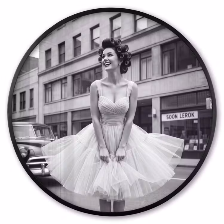 Ronde fotolijst - Retro - Vrouw - Zwart - Wit — 1