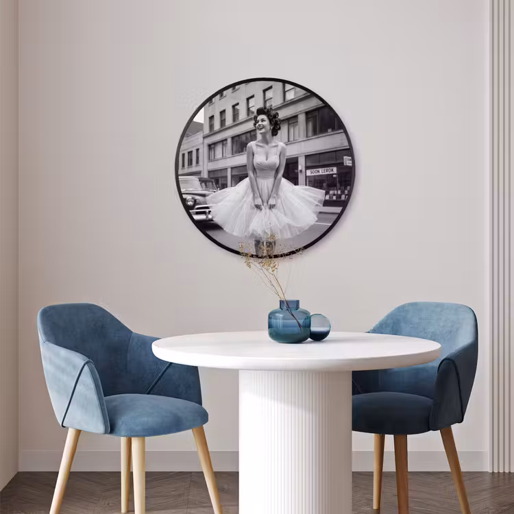 Ronde fotolijst - Retro - Vrouw - Zwart - Wit — 3