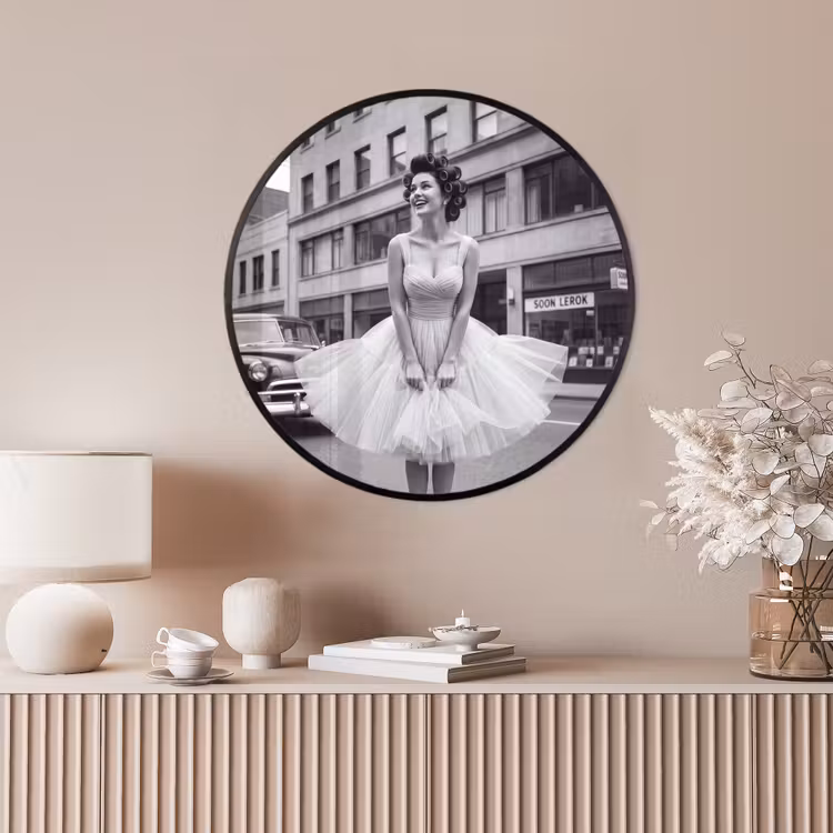 Ronde fotolijst - Retro - Vrouw - Zwart - Wit — 4