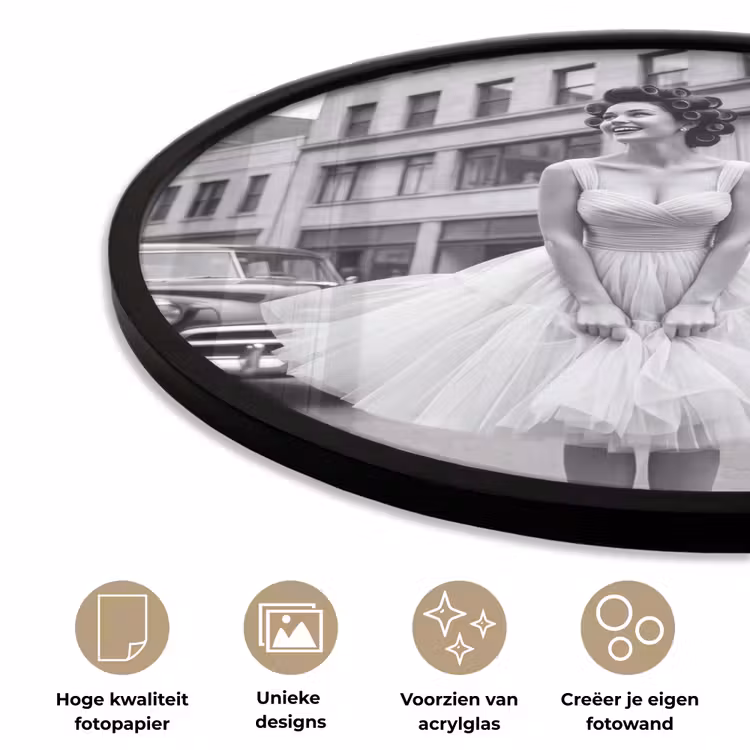 Ronde fotolijst - Retro - Vrouw - Zwart - Wit — 5