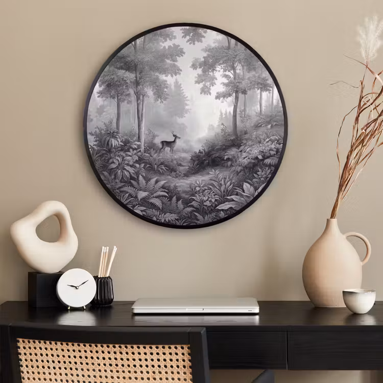 Ronde fotolijst - Bos - Hert - Zwart - Wit — 2