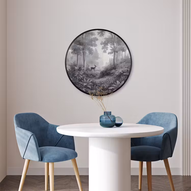 Ronde fotolijst - Bos - Hert - Zwart - Wit — 3