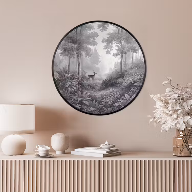 Ronde fotolijst - Bos - Hert - Zwart - Wit — 4
