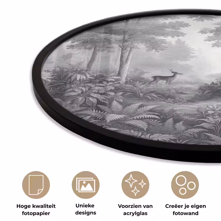 Ronde fotolijst - Bos - Hert - Zwart - Wit — 5