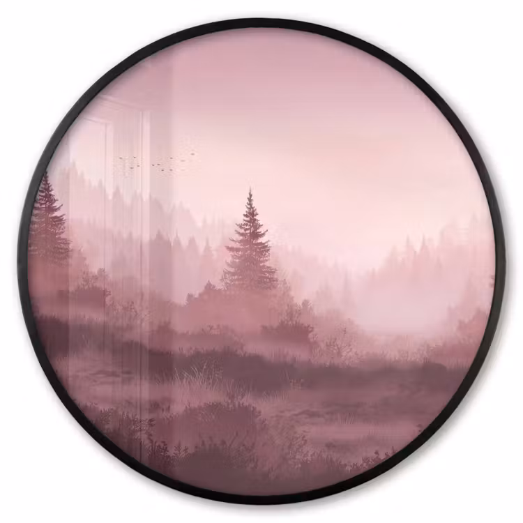 Ronde fotolijst - Landschap - Mistig - Roze — 1