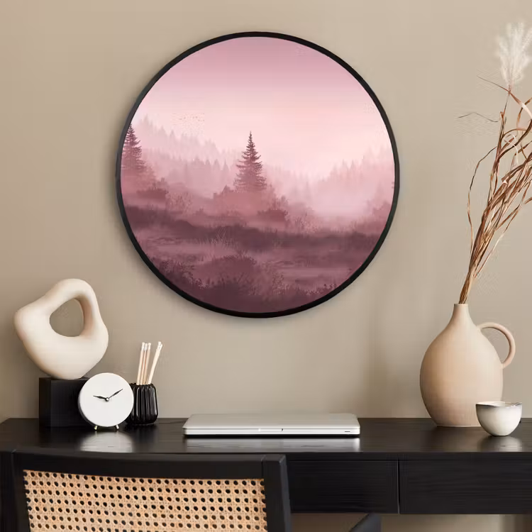 Ronde fotolijst - Landschap - Mistig - Roze — 2