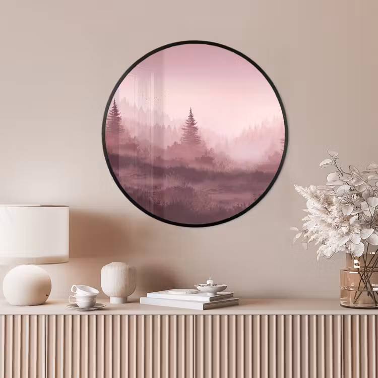 Ronde fotolijst - Landschap - Mistig - Roze — 4