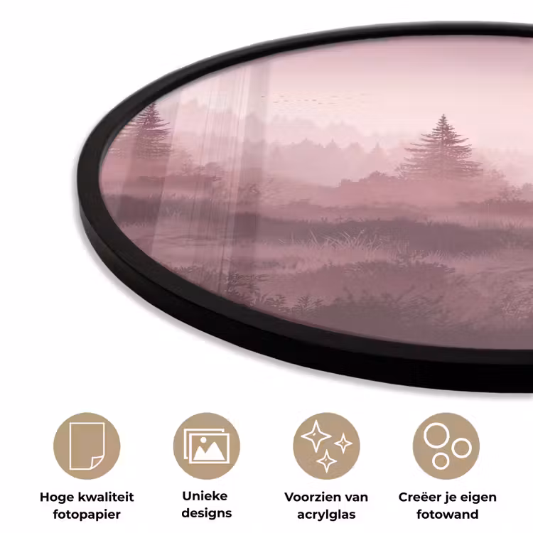 Ronde fotolijst - Landschap - Mistig - Roze — 5