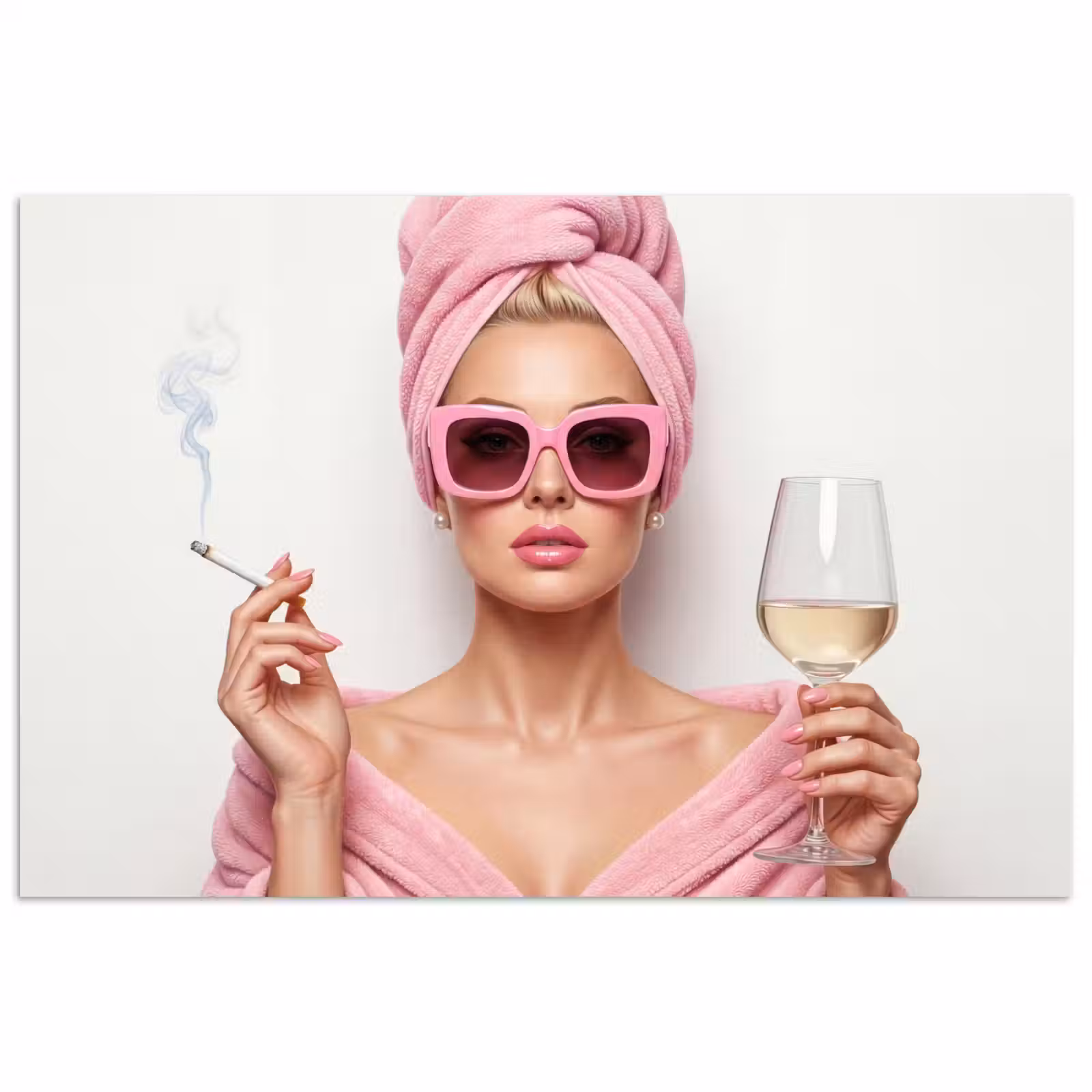 Poster - Vrouw - Roze - Wijn - Zonnebril — 1
