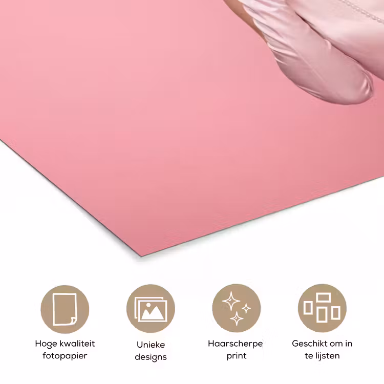 Poster - Vrouw - Roze - Parelketting - Krulspelden — 5