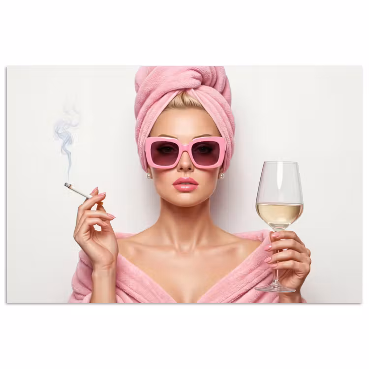 Poster - Vrouw - Roze - Wijn - Zonnebril — 1