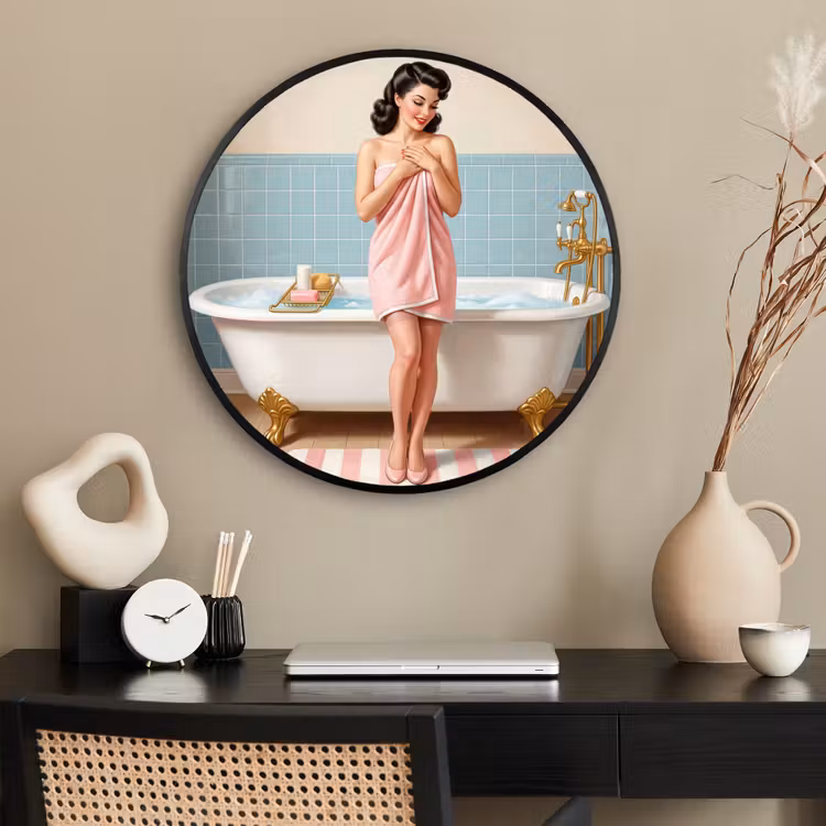 Ronde fotolijst - Badkamer - Vrouw - Roze — 2