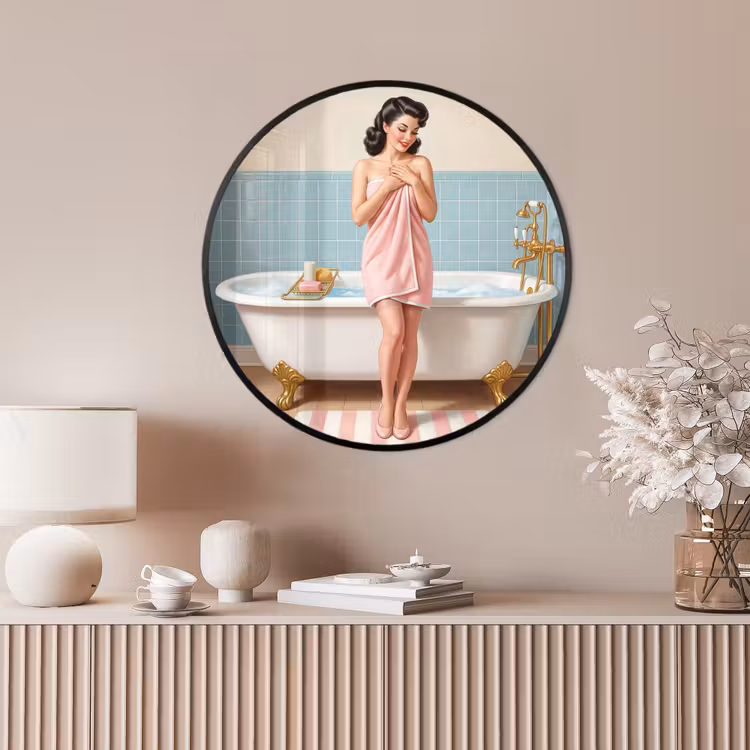 Ronde fotolijst - Badkamer - Vrouw - Roze — 4