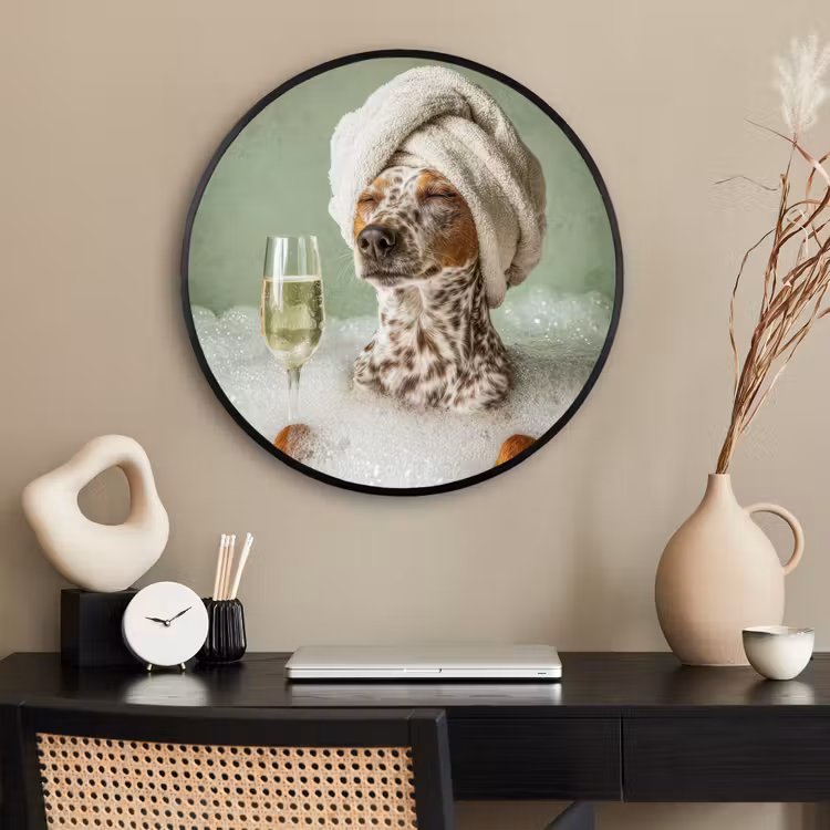 Ronde fotolijst - Hond - Bad - Champagne - Handdoek — 2
