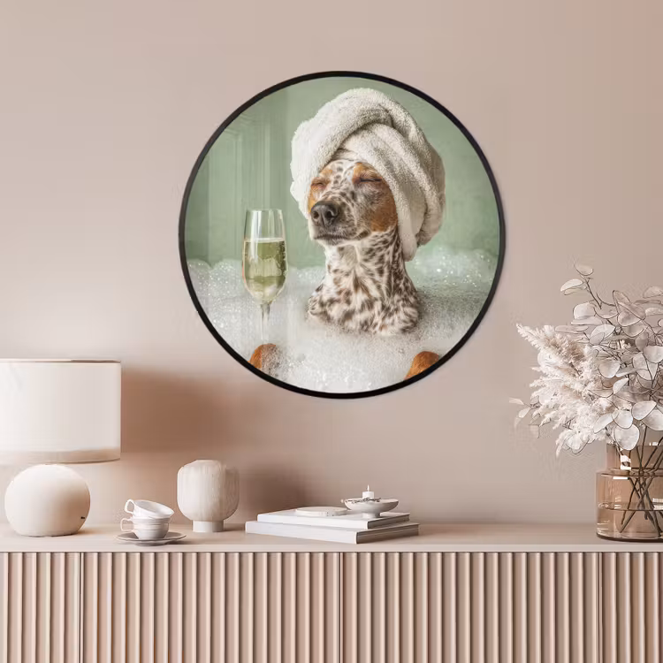 Ronde fotolijst - Hond - Bad - Champagne - Handdoek — 4