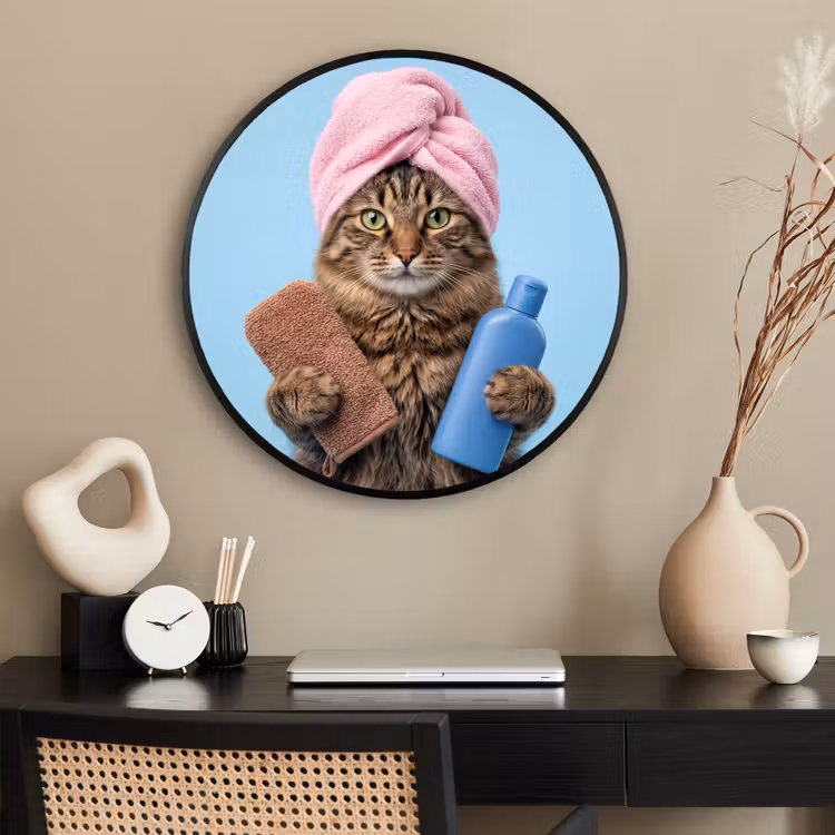 Ronde fotolijst - Kat - Handdoek - Washand - Zeep — 2