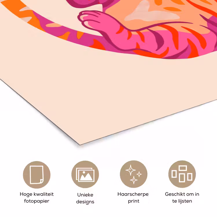 Poster - Tijger - Roze - Oranje — 5