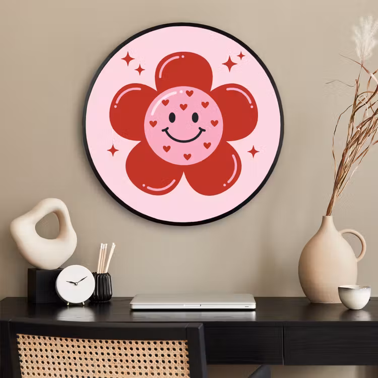 Ronde fotolijst - Bloem - Roze - Hartjes — 2