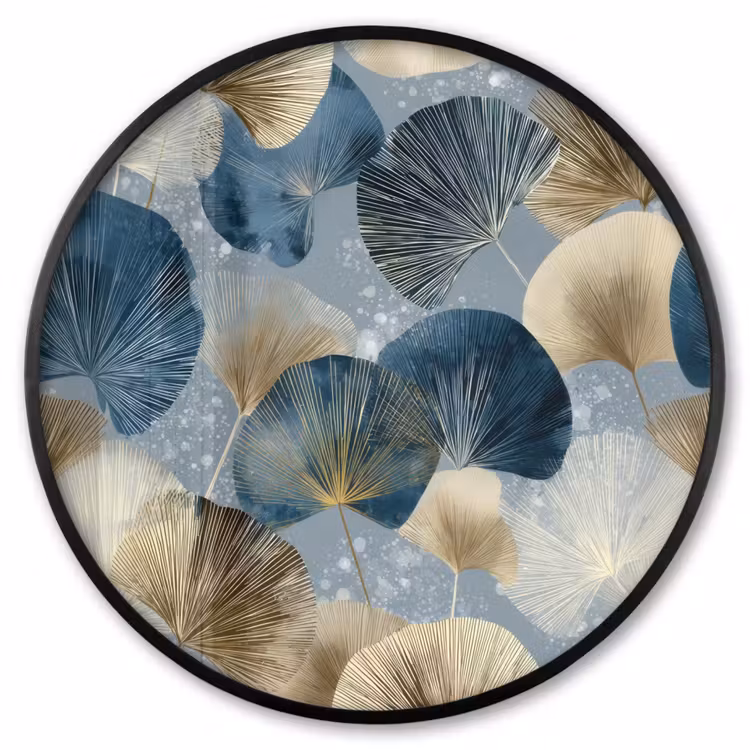 Ronde fotolijst - Bladeren - Abstract - Goud - Blauw — 1