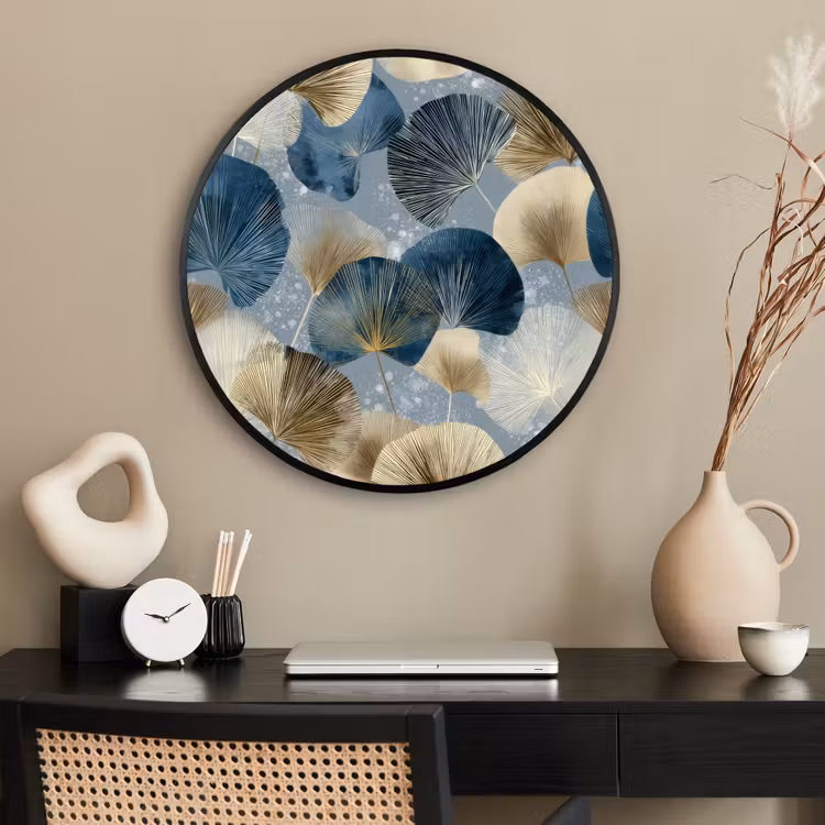 Ronde fotolijst - Bladeren - Abstract - Goud - Blauw — 2