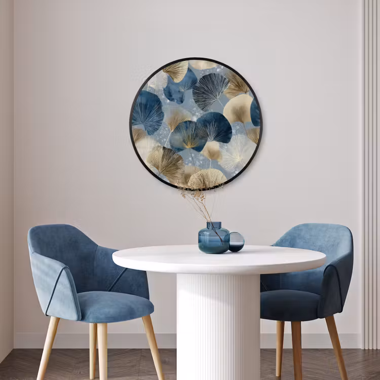 Ronde fotolijst - Bladeren - Abstract - Goud - Blauw — 3