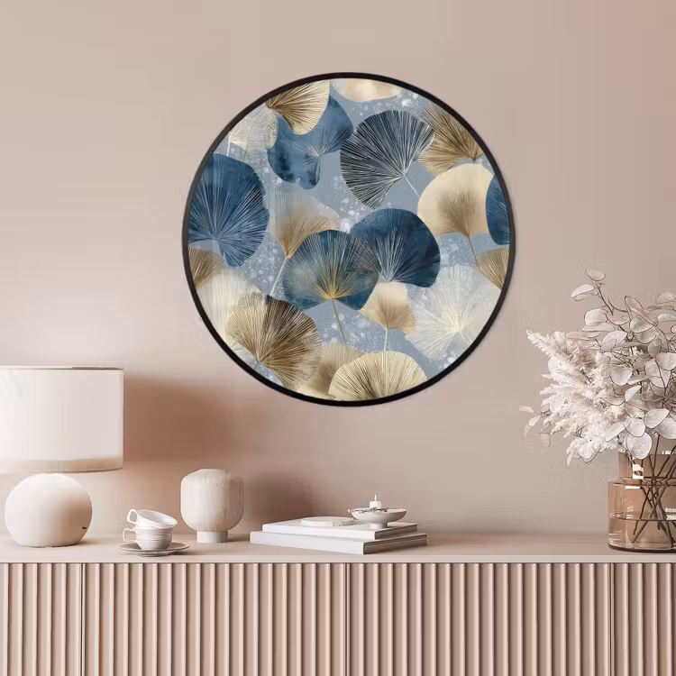 Ronde fotolijst - Bladeren - Abstract - Goud - Blauw — 4