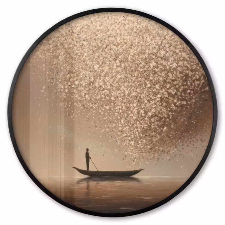 Ronde fotolijst - Bootje - Blaadjes - Goud - Water — 1