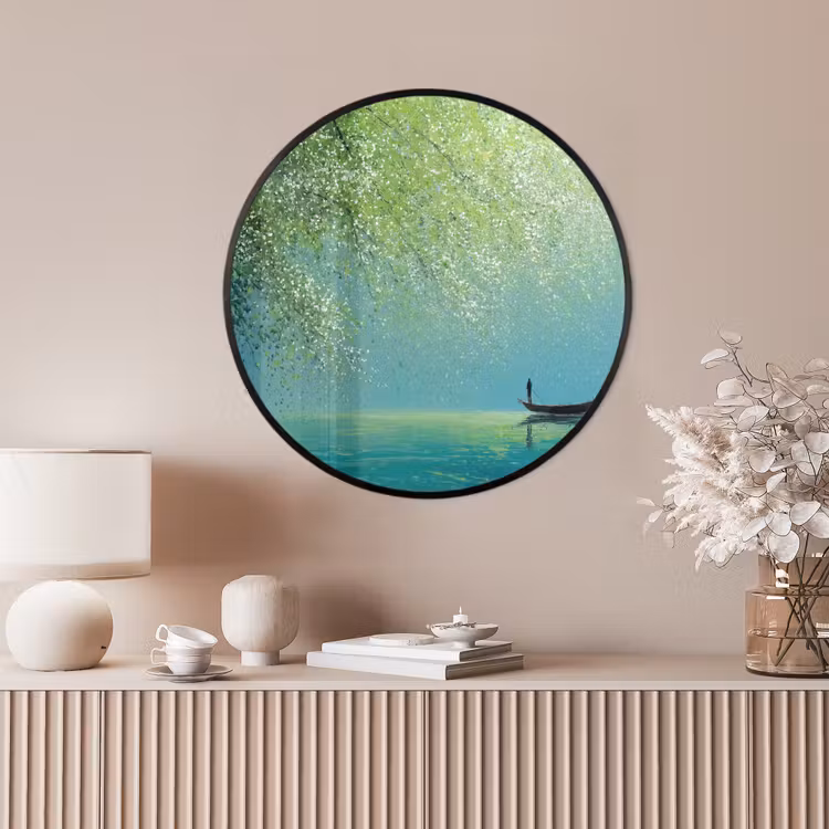 Ronde fotolijst - Bootje - Water - Bladeren - Bloesems — 4