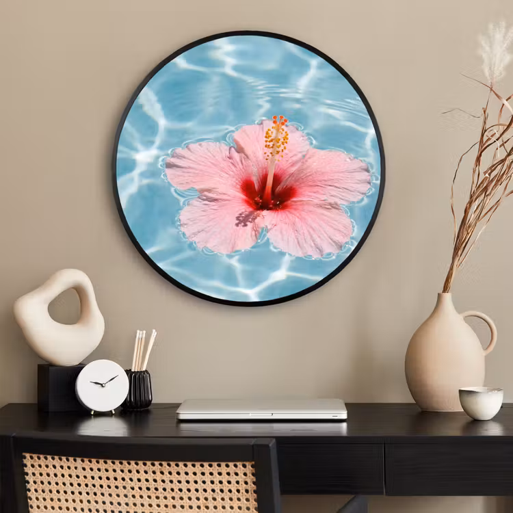Ronde fotolijst - Hibiscus - Water - Roze — 2