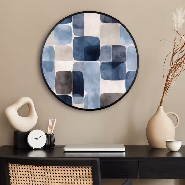 Ronde fotolijst - Patroon - Blauw - Vierkanten — 2