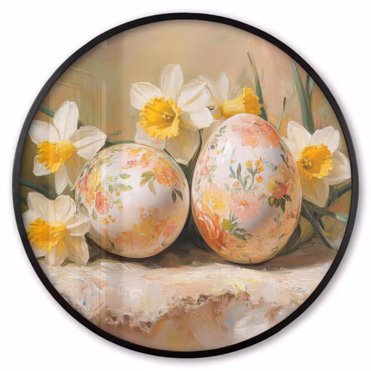 Ronde fotolijst - Bloemen - Eieren - Geschilderd — 1