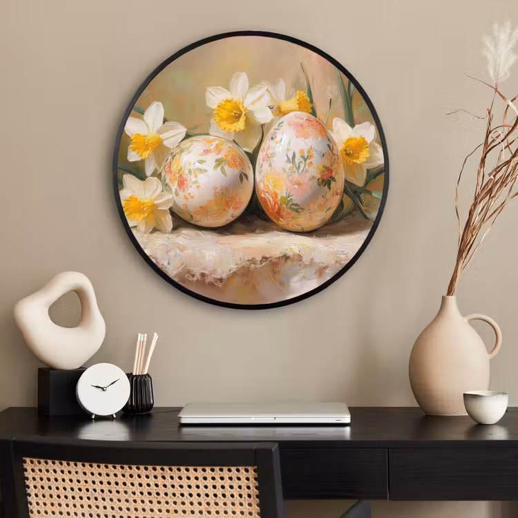 Ronde fotolijst - Bloemen - Eieren - Geschilderd — 2