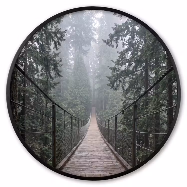 Ronde fotolijst - Brug - Bos - Mist - Natuur — 1