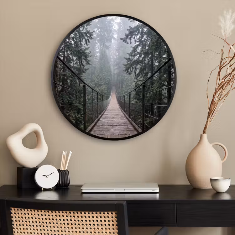 Ronde fotolijst - Brug - Bos - Mist - Natuur — 2