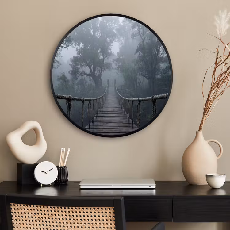 Ronde fotolijst - Brug - Jungle - Mist - Natuur — 2