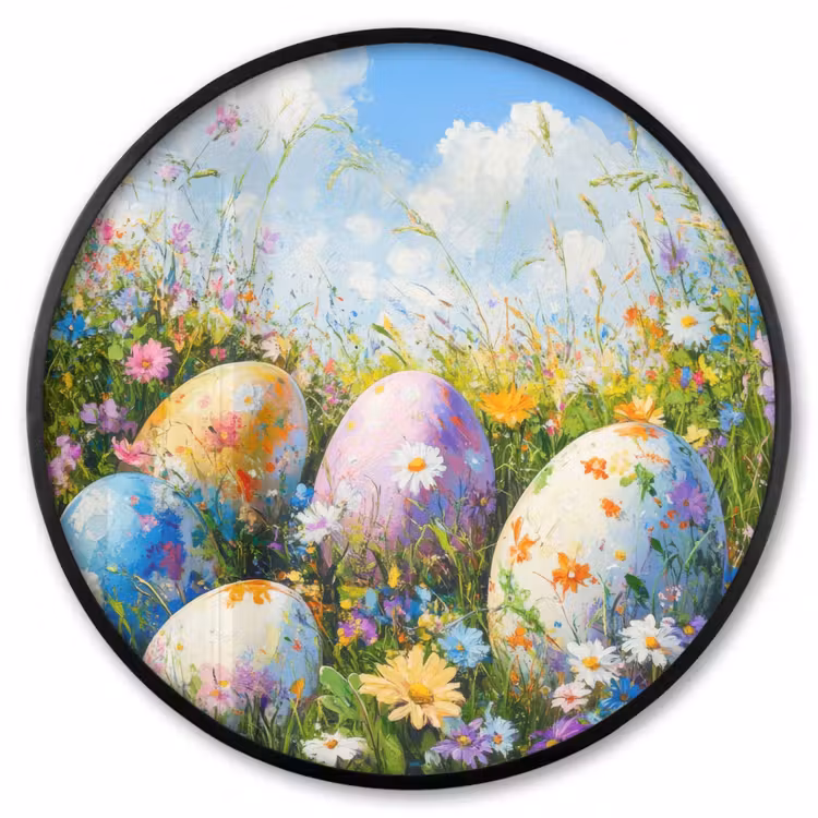 Ronde fotolijst - Grasveld - Eieren - Bloemen — 1