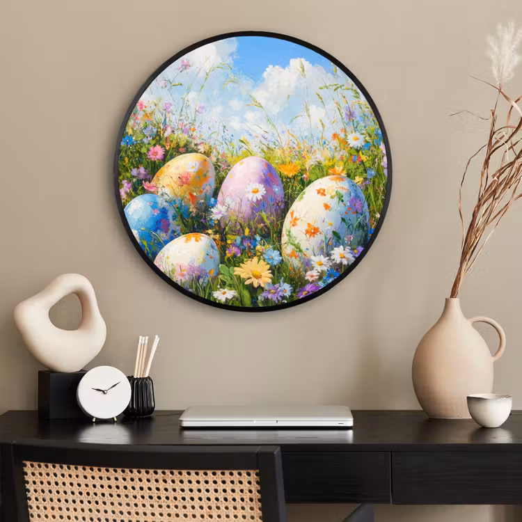 Ronde fotolijst - Grasveld - Eieren - Bloemen — 2
