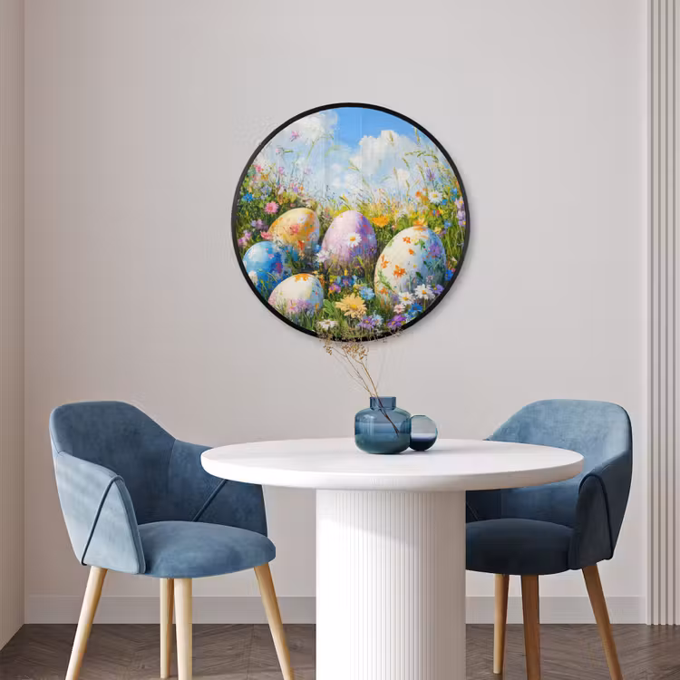 Ronde fotolijst - Grasveld - Eieren - Bloemen — 3
