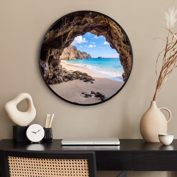 Ronde fotolijst - Grot - Strand - Zee - Blauw — 2