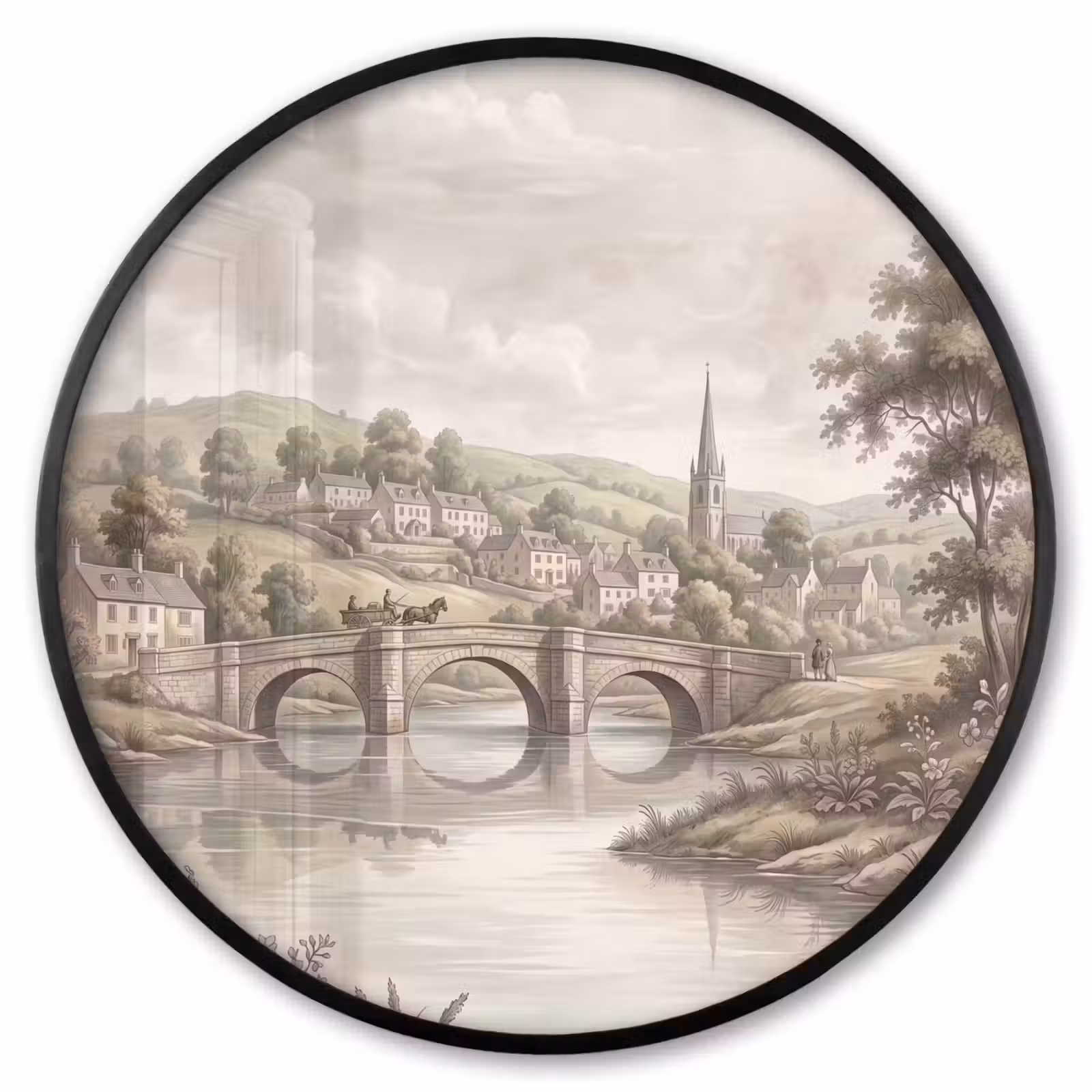 Ronde fotolijst - Dorp - Brug - Uitzicht - Groen — 1